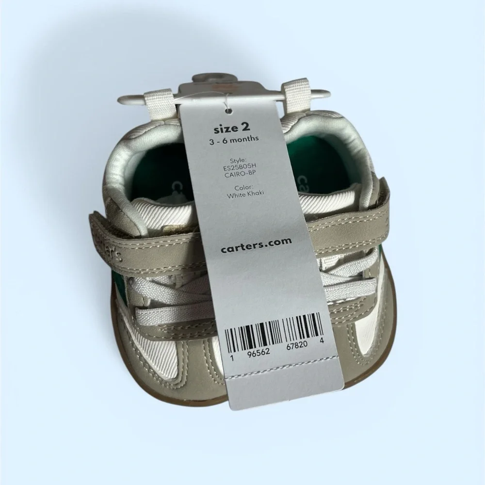 Carter's baby sneakers size 2 (3-6 months) white khaki